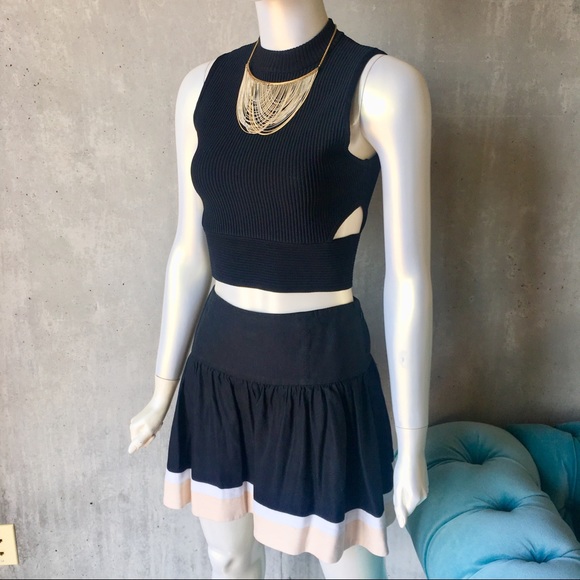 GUC Bebe Linen Colorblock Mini Skirt, Black/White - Picture 3 of 7